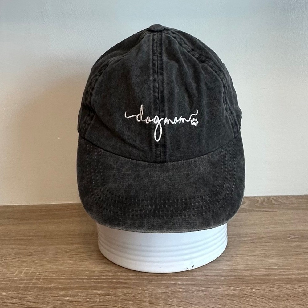 Dog Mom Baseball Cap Black Distressed White Lettering Adjustable Back‎ Casual OS